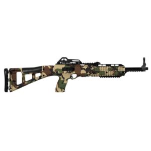 Camo rifle with black accents and stock.