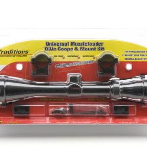 Universal muzzleloader rifle scope and mount kit packaging.