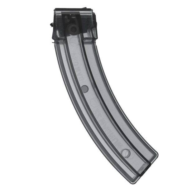 Transparent curved airsoft gun magazine.