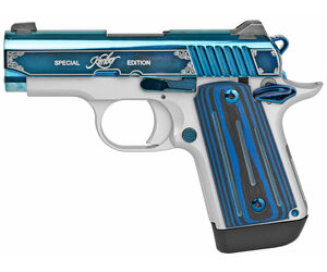 Blue and silver special edition handgun