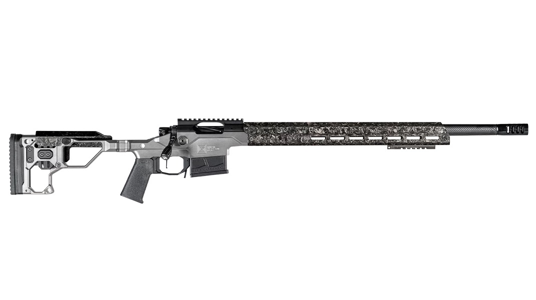 Modern black and silver hunting rifle