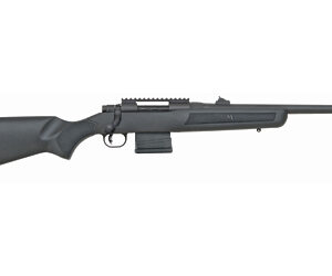 Black bolt-action rifle with magazine.