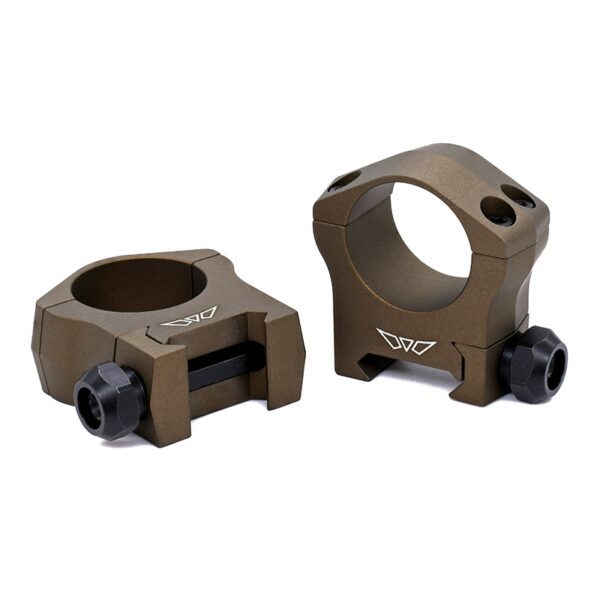 Brown scope rings for mounting optics.