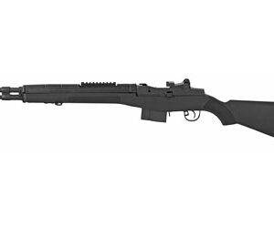 Black tactical rifle with scope mount