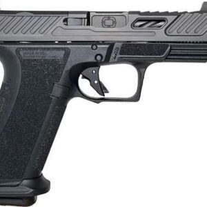 Black handgun side view on white background