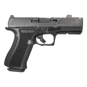 Black handgun with textured grip