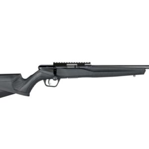 Black bolt-action rifle, isolated on white background.