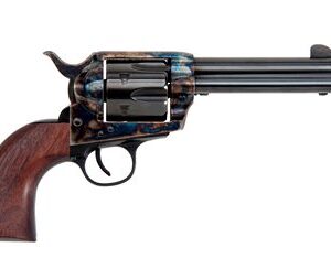 Colt single-action revolver with wooden grip.
