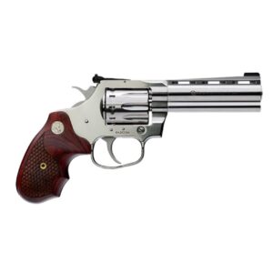Silver revolver with wood grip
