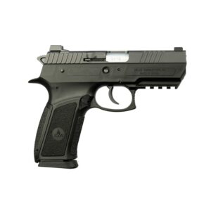 Black handgun isolated on white background