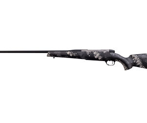 Camouflage-pattern hunting rifle with long barrel
