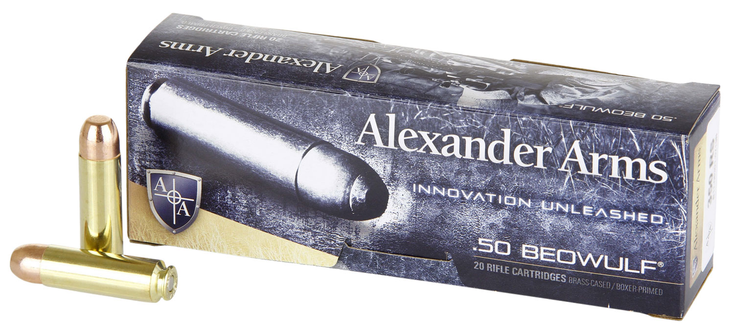 Alexander Arms AB350RSBOX Round Shoulder  50Beowulf 350gr Flat Point 20 Per Box/10 Case