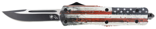 Templar Knife LWUS331 Wood US Flag Gen II Large 3.50" OTF Drop Point Plain US Flag Painted Wood Grain Aluminum Handle Features Glass Breaker/Pocket Clip