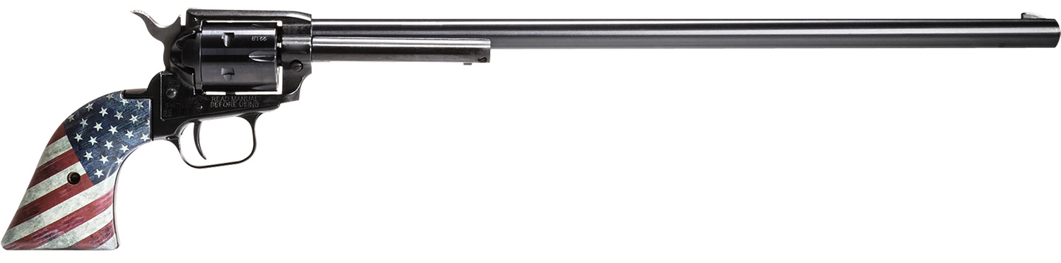 Heritage Mfg RR22B16USFLAG Rough Rider  22 LR 6 Shot, 16" Black Oxide Steel Barrel, Black Oxide Zinc Alloy Frame, Black Oxide Cylinder, US Flag Grip, Manual Safety, Exposed Hammer