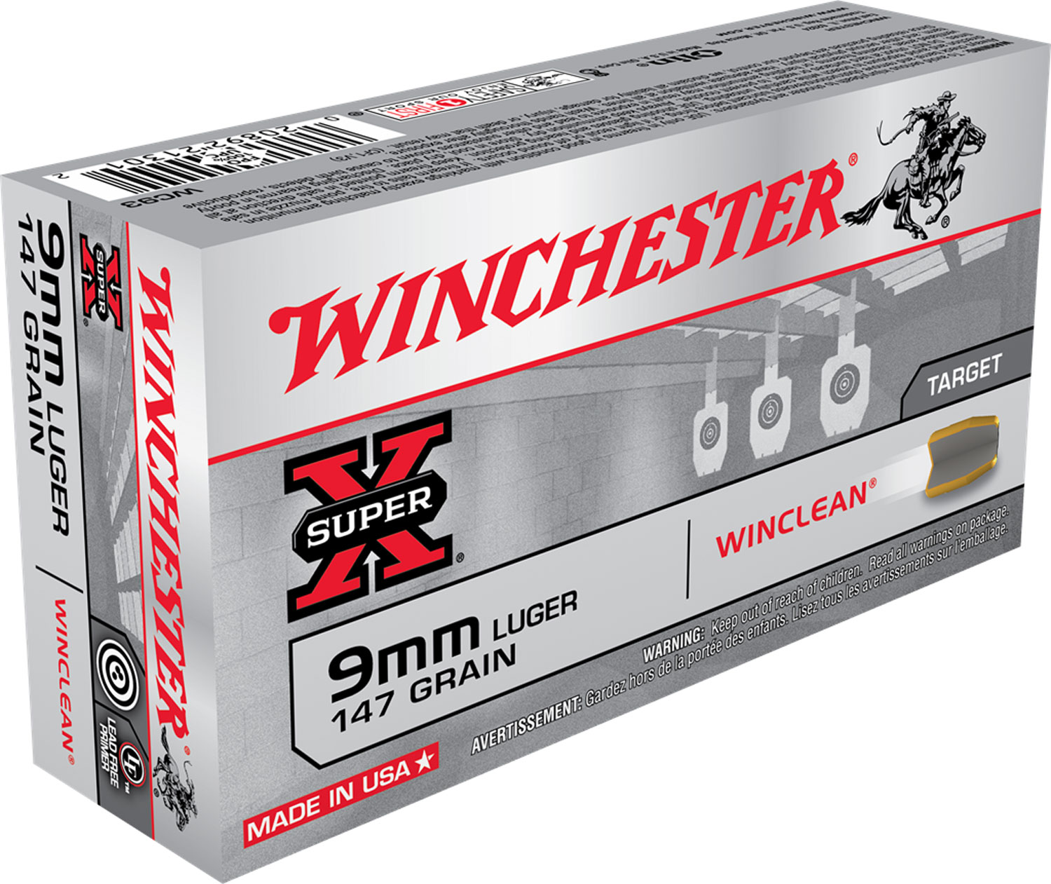 Winchester Ammo WC93 Super X  9mmLuger 147gr Winclean Brass Enclosed Base 50 Per Box/10 Case