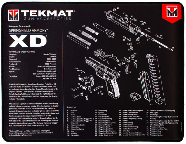 TekMat TEKR20XD Springfield Armory XD Ultra 20 Cleaning Mat Black/White Rubber 15" x 20"
