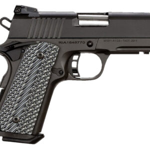 Rock Island 51470 Tac Ultra CS 45 ACP Caliber with 3.62" Barrel, 7+1 Capacity, Overall Black Parkerized Finish Steel, Picatinny Rail/Beavertail Frame, Serrated Slide & Black/Gray G10 Grip