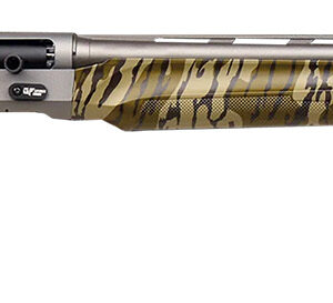 Camo pattern shotgun with sleek design.