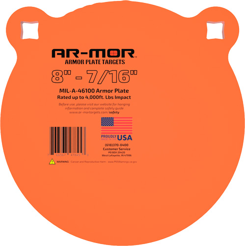 AR-MOR 8" MIL46100 STEEL GONG - 7/16" THICK STEEL ORANGE ROUND