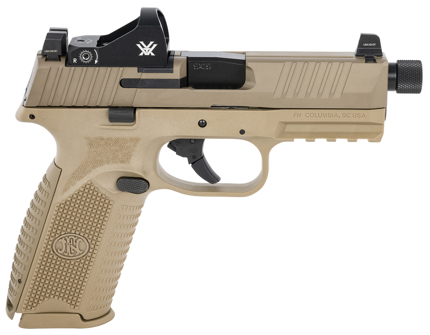 FN 66100845 509 Tactical 9mm Luger 17+1/24+1 4.50" Threaded Barrel, Flat Dark Earth Polymer Frame w/Mounting Rail, Optic Cut FDE Stainless Steel Slide, No Manual Safety, Includes Viper Red Dot