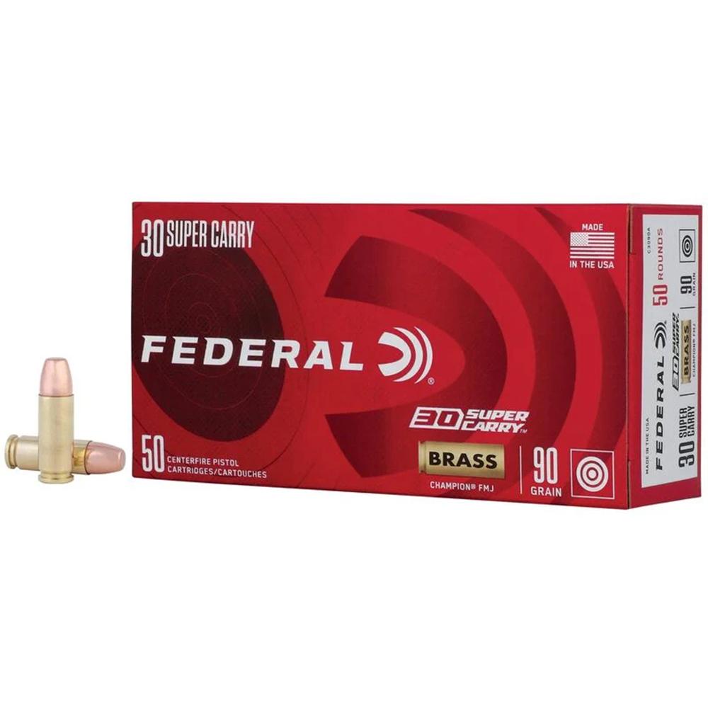 Federal Champion Training Handgun Ammunition 30 Super Carry 90 gr FMJ 1300 fps 50/ct