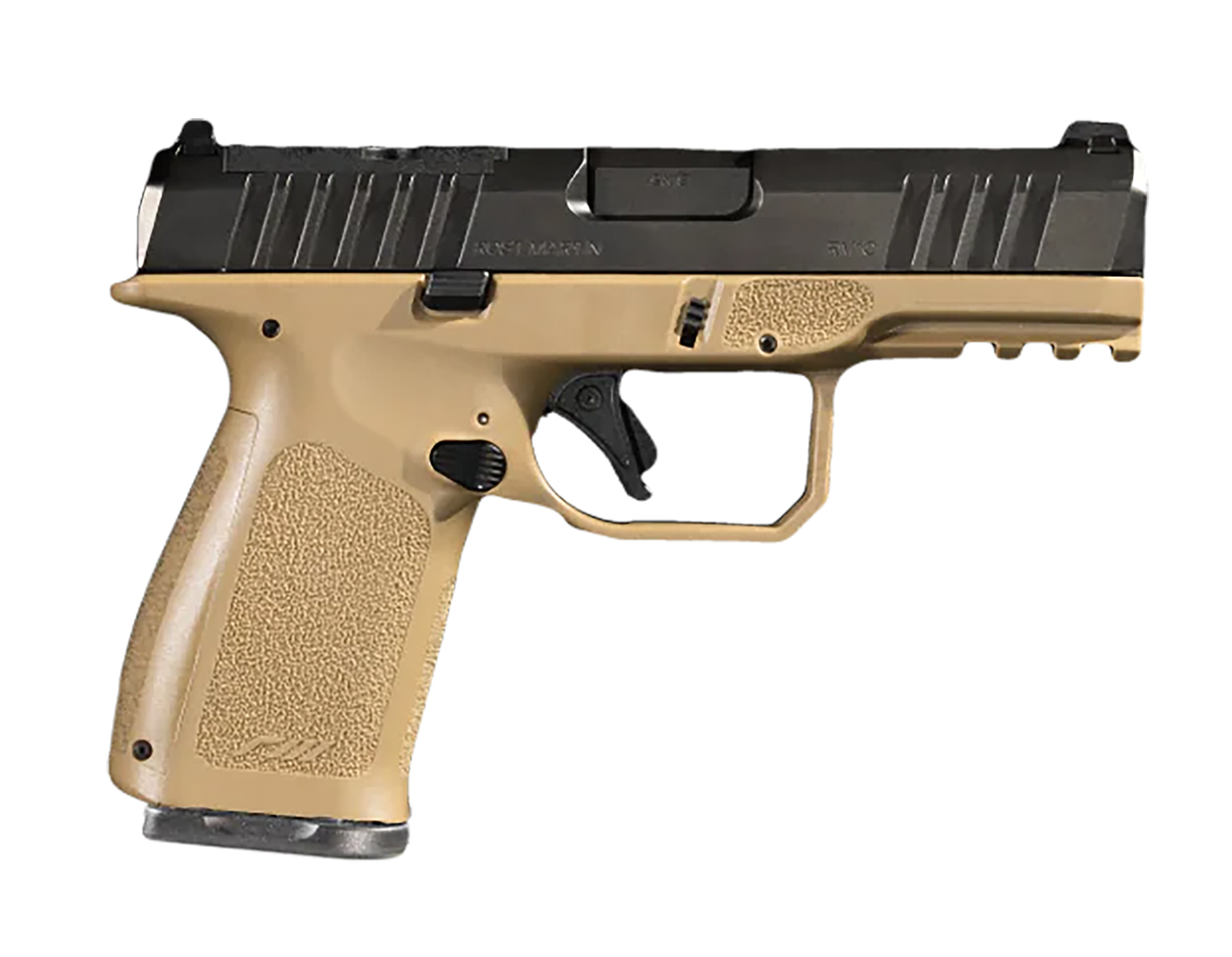 Rost Martin RM1CFDEOSP10CA RM1C *CA Compliant 9mm 10+1 4" Black Steel Barrel, Black Tenifer Optic Ready/Serrated Steel Slide, Flat Dark Earth Polymer Frame w/Picatinny Rail, Textured Grip