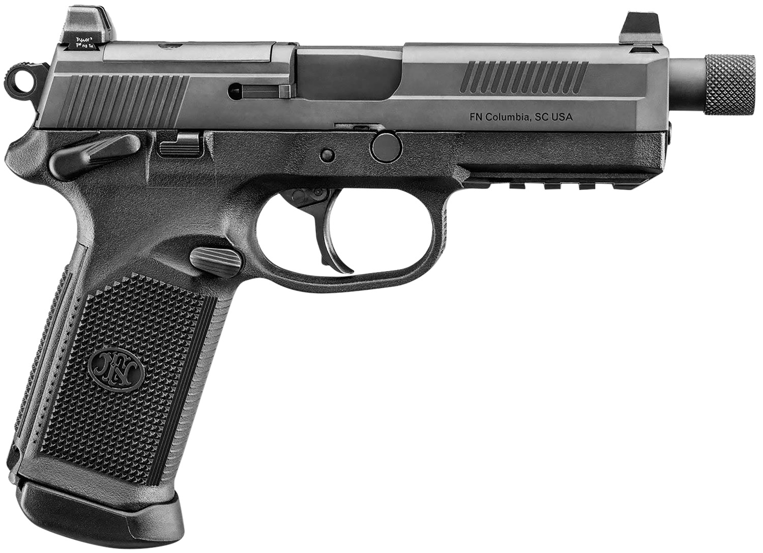 FN 66102271 FNX w/Optic 45 ACP 15+1 5.30" Black Steel Threaded Barrel, Optic Ready/Serrated Stainless Steel Slide & Polymer Frame w/Picatinny Rail, Holosun 407C Red Dot, Ambidextrous