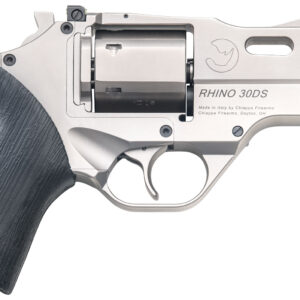 Chiappa Firearms CF340290 Rhino 30SAR *CA Compliant Small Frame 357 Mag 6 Shot, 3" Nickel-Plated Steel Vent Rib Barrel & Cylinder, Nickel-Plated Aluminum Frame, Black Rubber Grip, Concealed Hammer