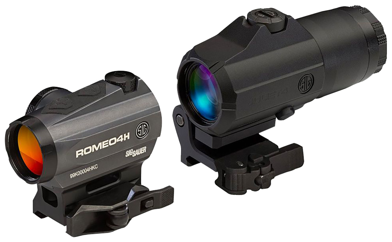 Sig Sauer Electro-Optics SORJ43111 Romeo4 and Juliet4 Combo Kit Graphite/Black 1x/4x 20mm/24mm 2 MOA Red Ballistic Circle Dot Reticle