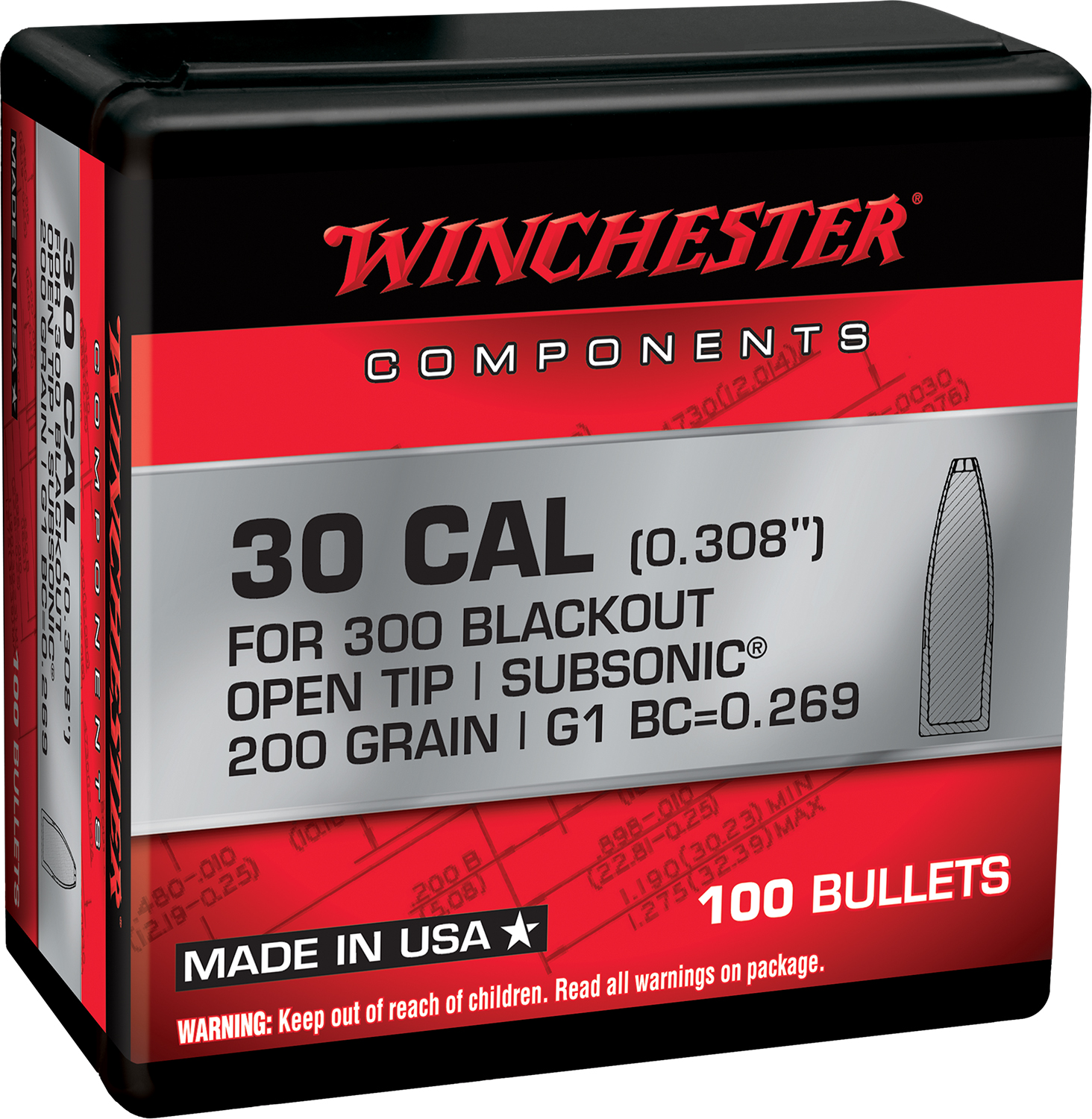 Winchester Ammo WB300B200X   300Blackout 200gr Open Tip 100 Per Box/10 Case