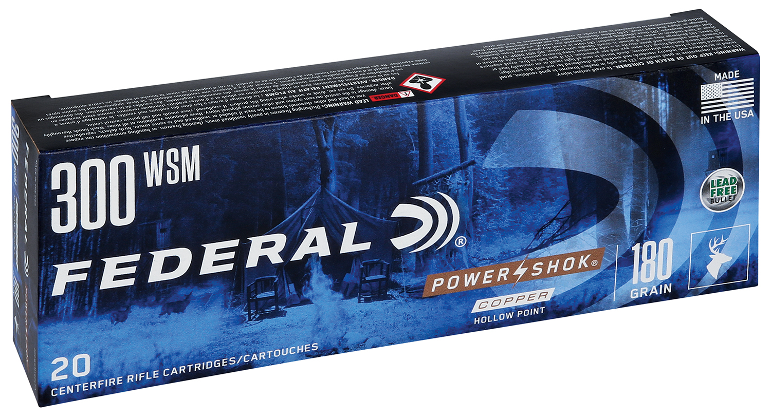 Federal 300WSM180LFA Power-Shok  300WSM 180gr Copper Hollow Point 20 Per Box/10 Case