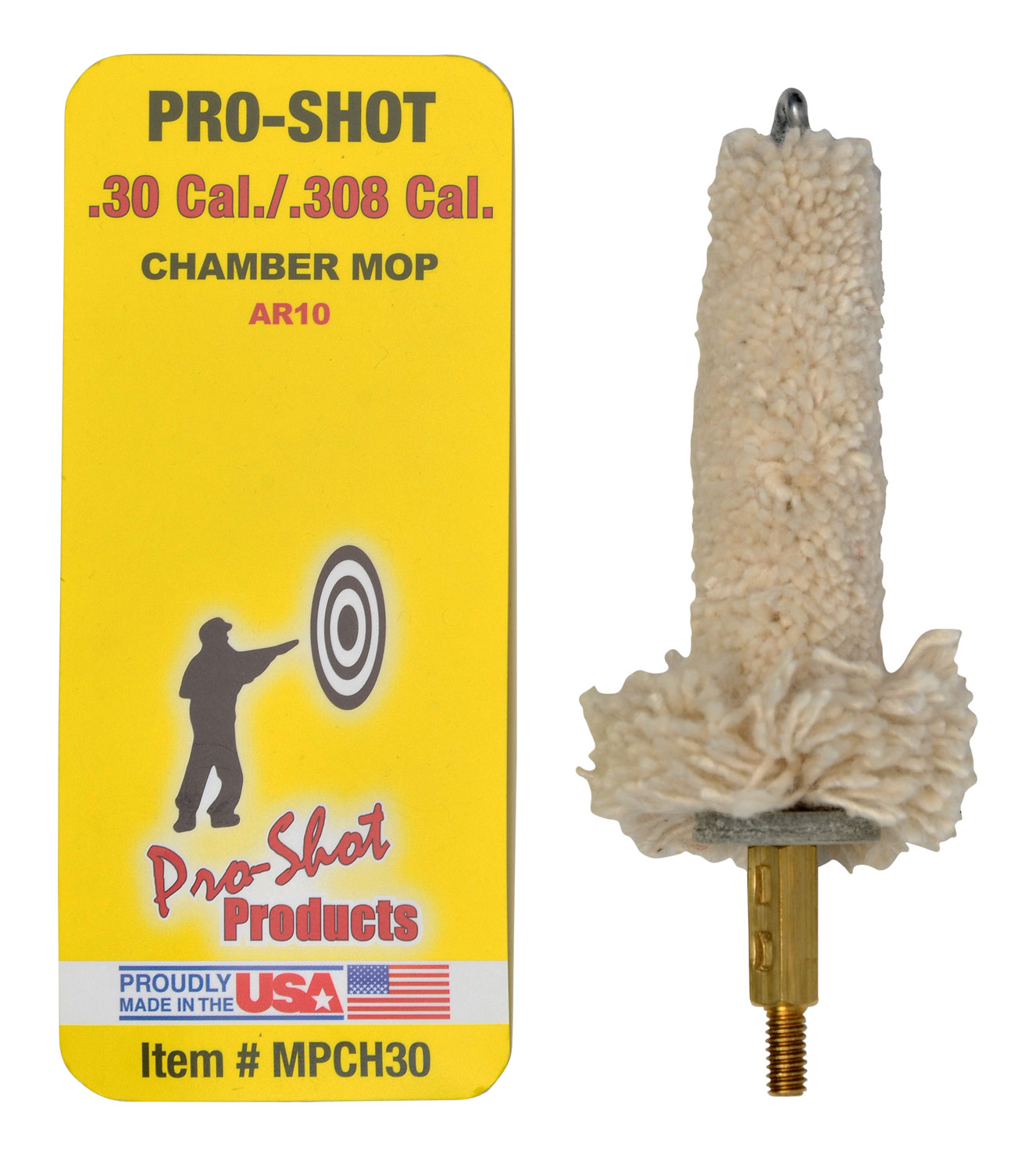 Pro-Shot MPCH30 Chamber Mop Military Style .30/ .308/ 7.62x51mm NATO AR Platform #8-32 Thread 100% Cotton Mop Brass Core