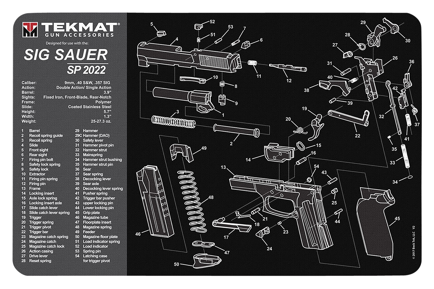 TekMat TEKR17SIGSP2022  Cleaning Mat Black/Gray Rubber 11"x17" Sig Sauer SP 2022 Parts Diagram