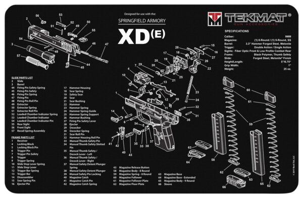 TekMat TEKR17XDE Springfield Armory XDe Cleaning Mat Black/White Rubber 11"x17" Springfield Armory XDe