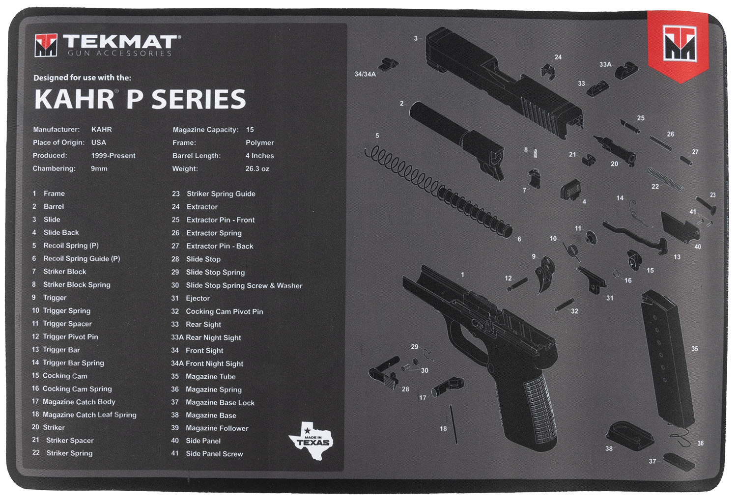 TekMat TEKR17KAHRPSRS KAHR Cleaning Mat Black Rubber 11"x17" KAHR Diagram