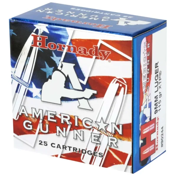 HORNADY AMERICAN GUNNER 9MM LUGER 115GR XTP 25RD BX 250RD CASE - Image 2
