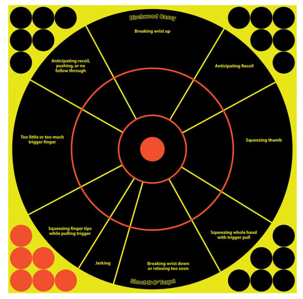Birchwood Casey 34032 Shoot-N-C Reactive Target Self-Adhesive Paper Black/Yellow/Red 12" Circle 5 Pack