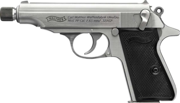 WAL PP SD 32ACP THREADED SS BLK PANEL GRIPS 2 8RD