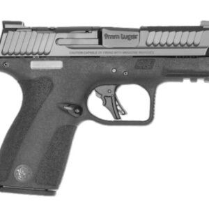 Black semi-automatic handgun with protective grip.
