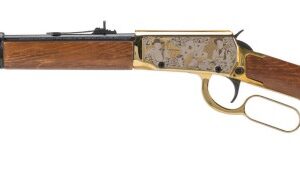 Vintage rifle with wooden stock and brass details