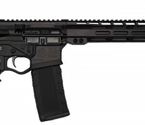 Black semi-automatic rifle on a white background.