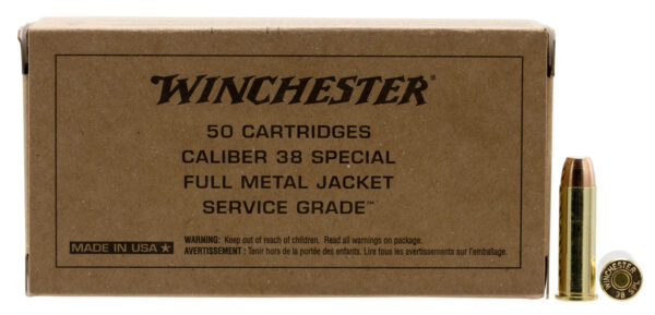 Winchester Ammo SG38W Service Grade  38Special 130gr Full Metal Jacket Flat Nose 50 Per Box/10 Case