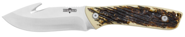 Western knife with unique textured handle design.