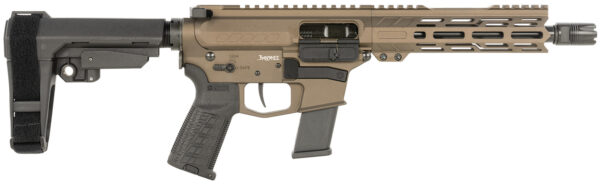 Side view of a tactical firearm with accessories.