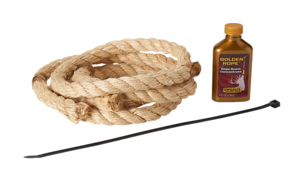 Coiled rope, scent concentrate, and zip tie.