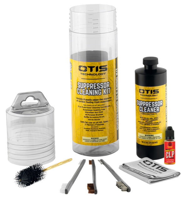 Otis suppressor cleaning kit components and instructions.