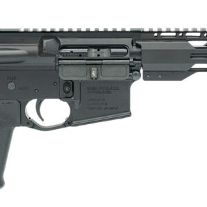 Black semi-automatic rifle on a white background