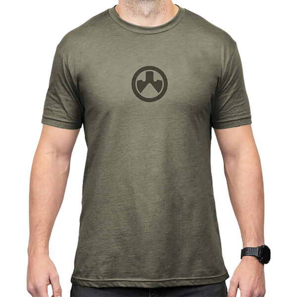 Men's olive green t-shirt with logo