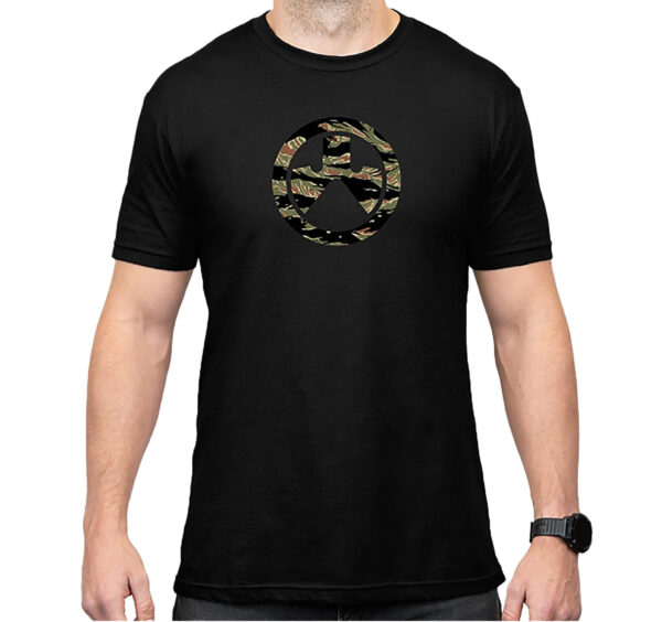 Black t-shirt with camouflage logo design