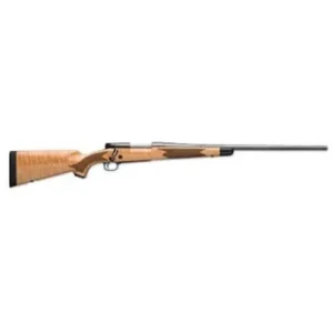 Wooden stock rifle with a long barrel
